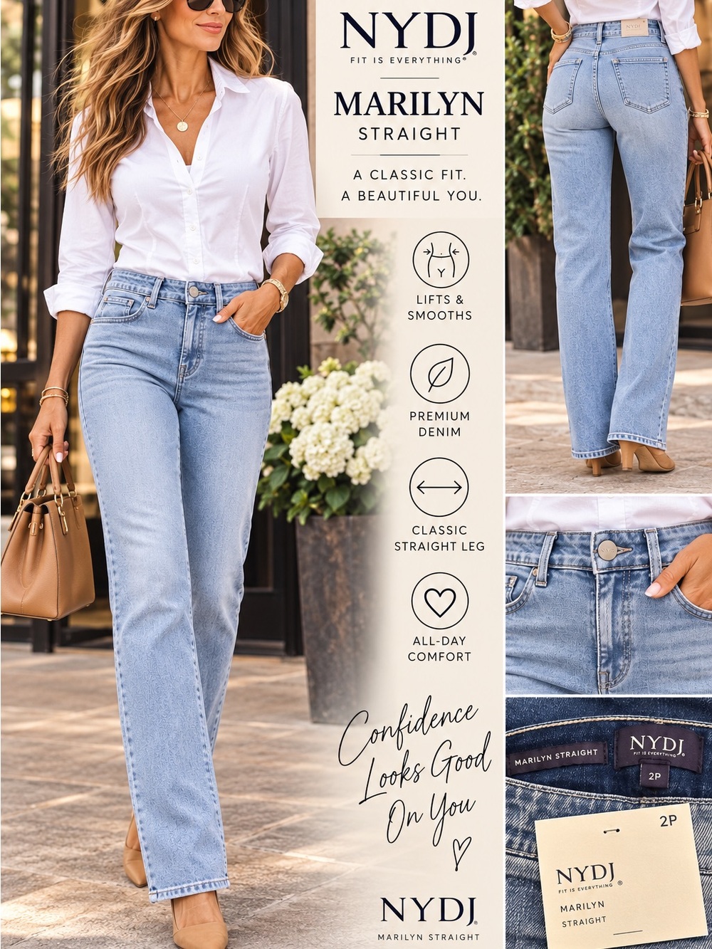 NYDJ Marilyn Straight Jeans Light Wash Size 2P NWT